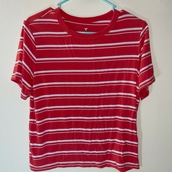 American Eagle Shirt Soft and Sexy Tee Striped Boxy Crewneck Pullover Top - Picture 1 of 4
